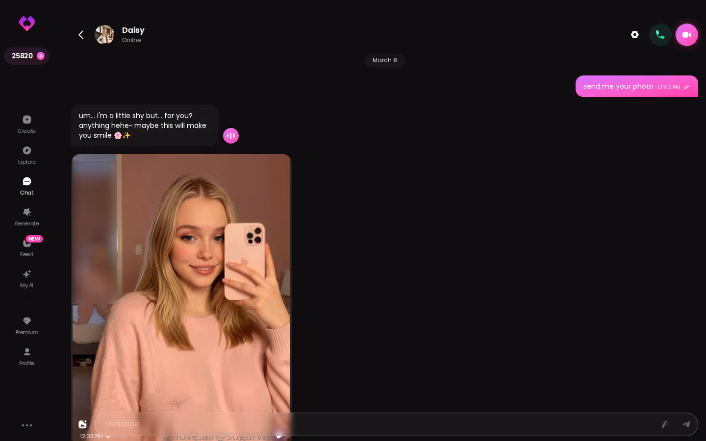 A long, playful GoLove chat thread on desktop with photos mixed into the conversation