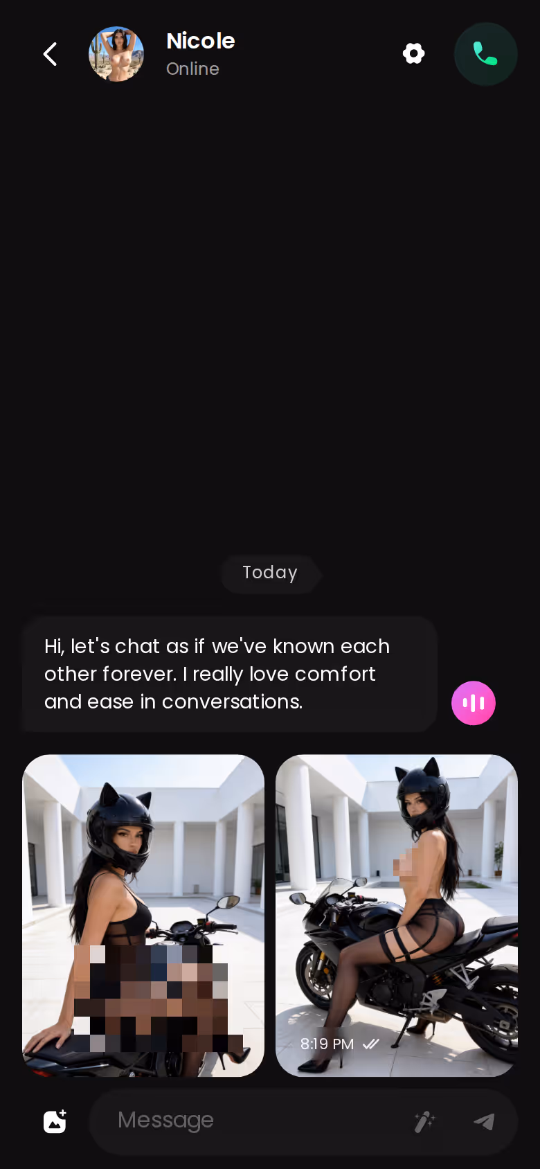 A GoLove chat thread with Nicole on mobile