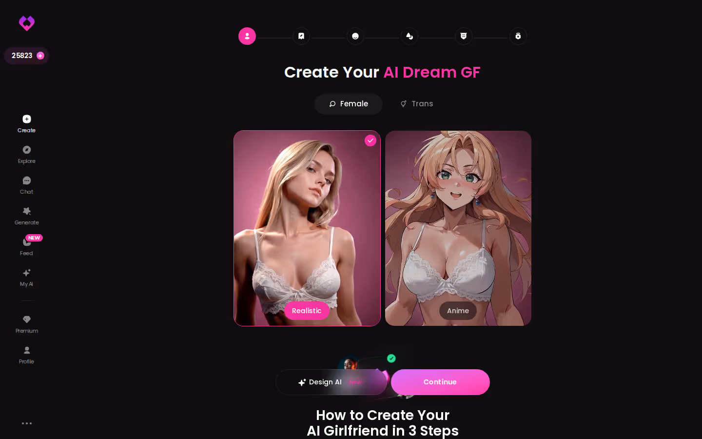Starting a custom GoLove character in the Create wizard