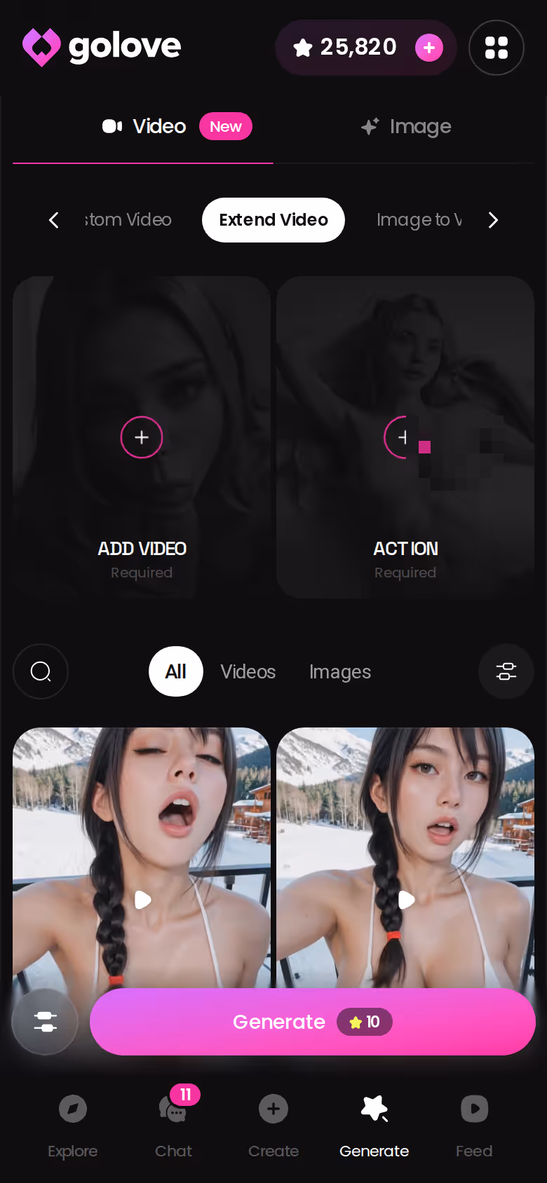 Extending a GoLove photo into video on mobile